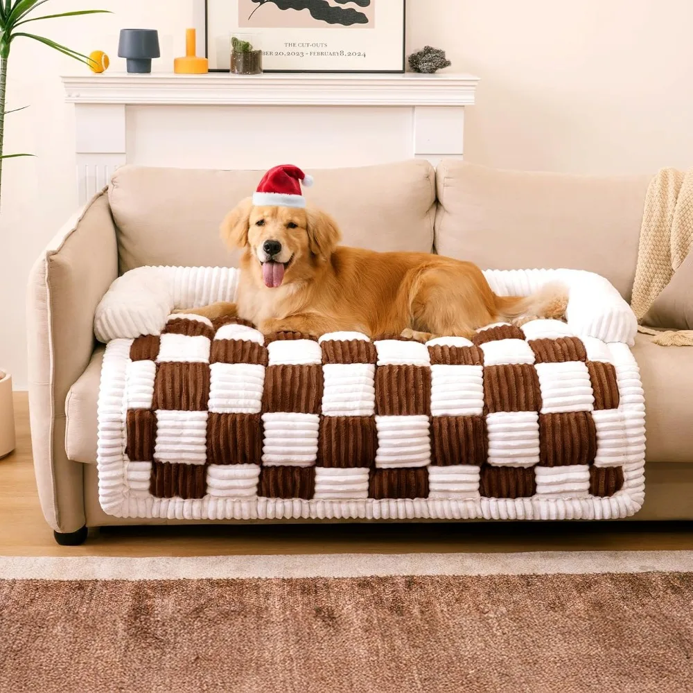 

Couch Cover for Dogs, Large Dog Couch Cover Bed Cream Square Plaid Washable Pet Mat for Furniture Protector Sofa Cover for Home