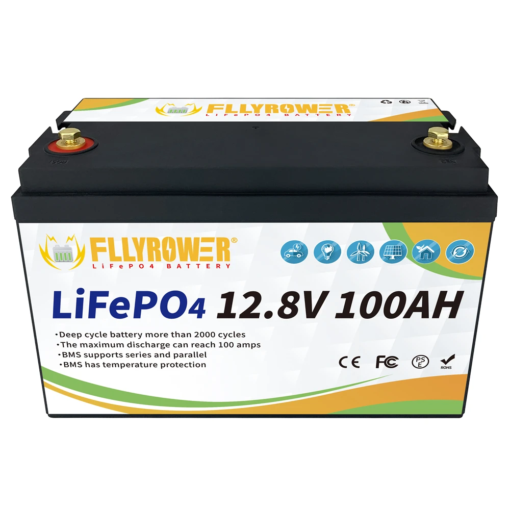 Fllyrower EU/US/CA/JP Stock 12V 100ah 180ah 300Ah Lifepo4 batteria ricaricabile agli ioni di litio