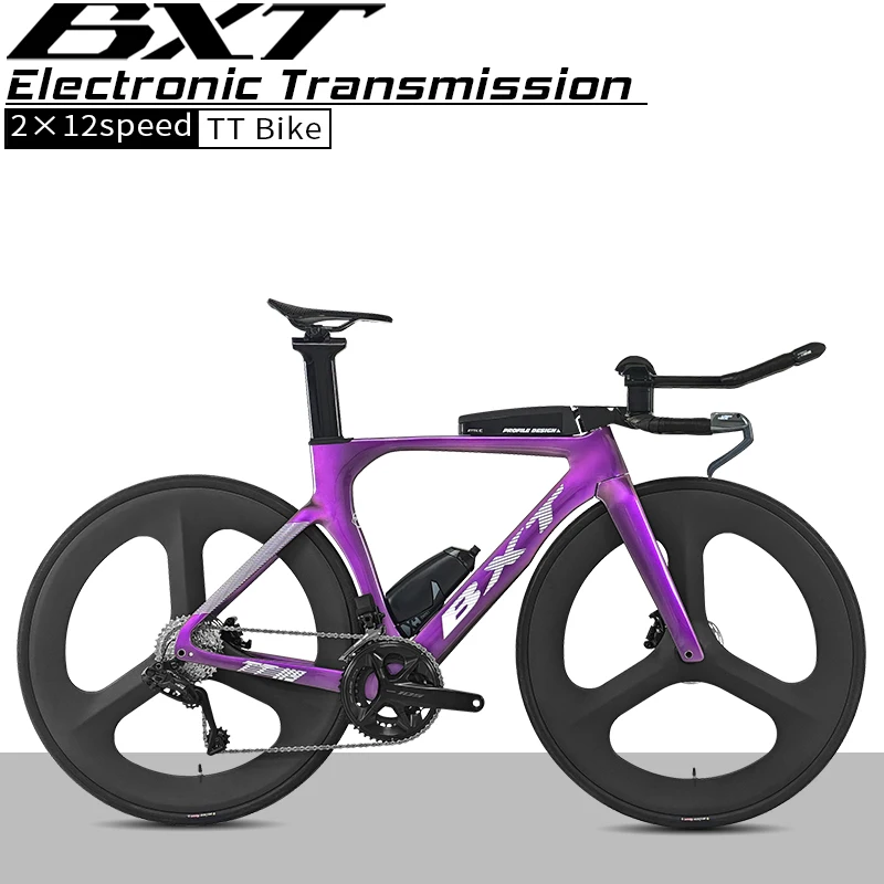 BXT Triathlon Time Trial Carbon Bicycle Electronic Wireless Gear Shift L TWOO ER9 24 Speeds Carbon Fiber Road Bike With Wheel