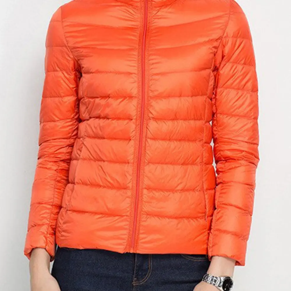 المرأة سليم صالح أسفل معطف الشتاء معطف الخريف الشتاء أزياء خفيفة الوزن الأبيض بطة أسفل الياقة #1