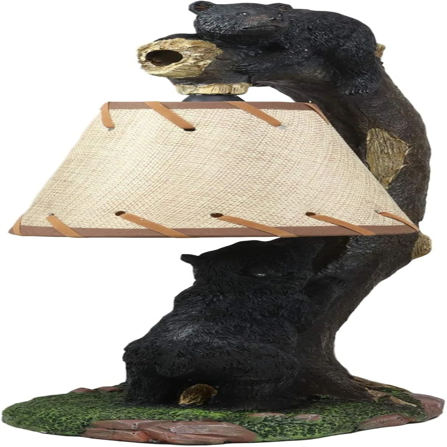 Ebros Whimsical Playful Climbing Black Bears On Bending Tree   Lamp Statue with Hanging Burlap Shade 15.75" High Wildlife Ru