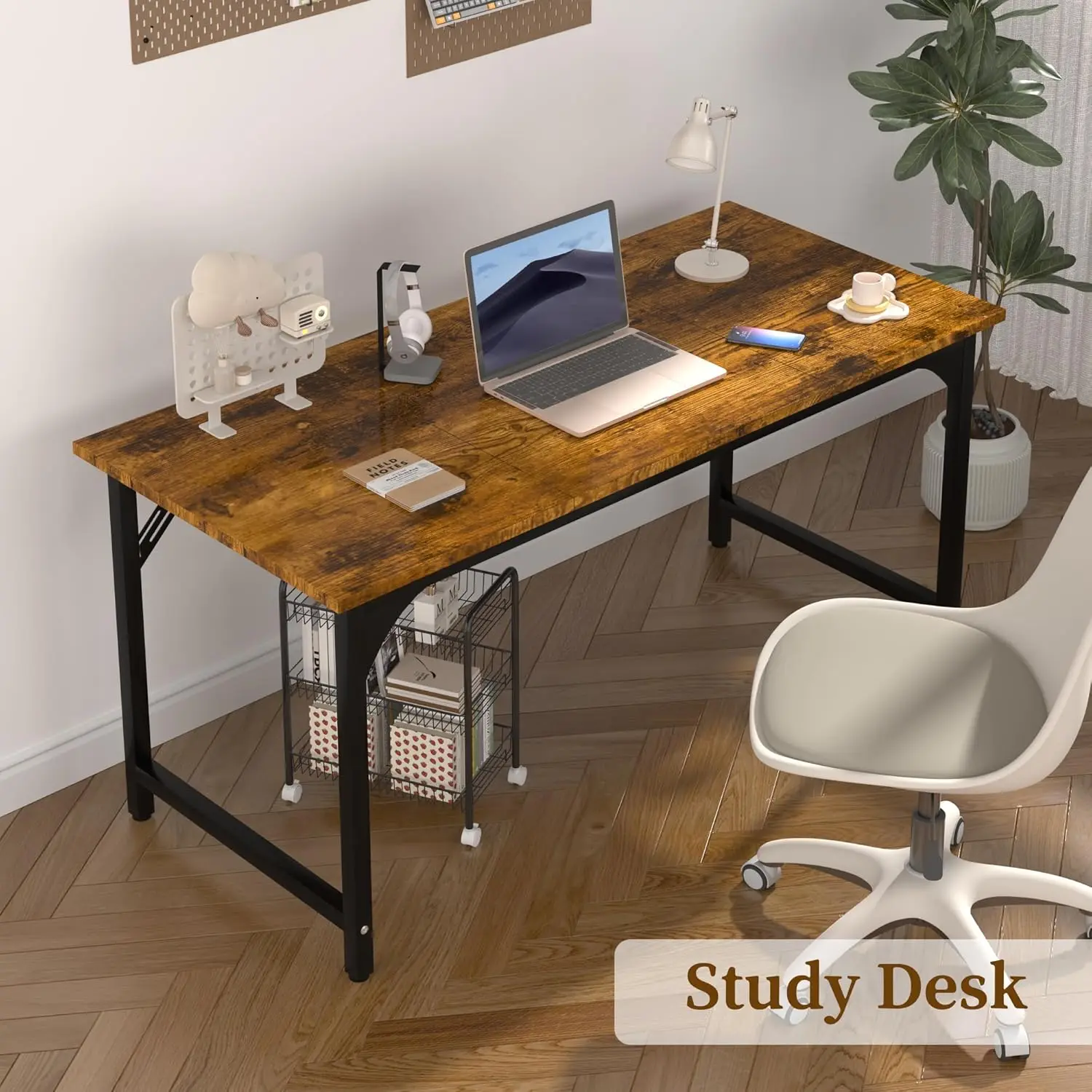 Computer Desk, 55in Computer Desk, Office Desk w/Metal Frame, Office Desk w/Water-Resistant, Scratchproof Surface, Home Offi