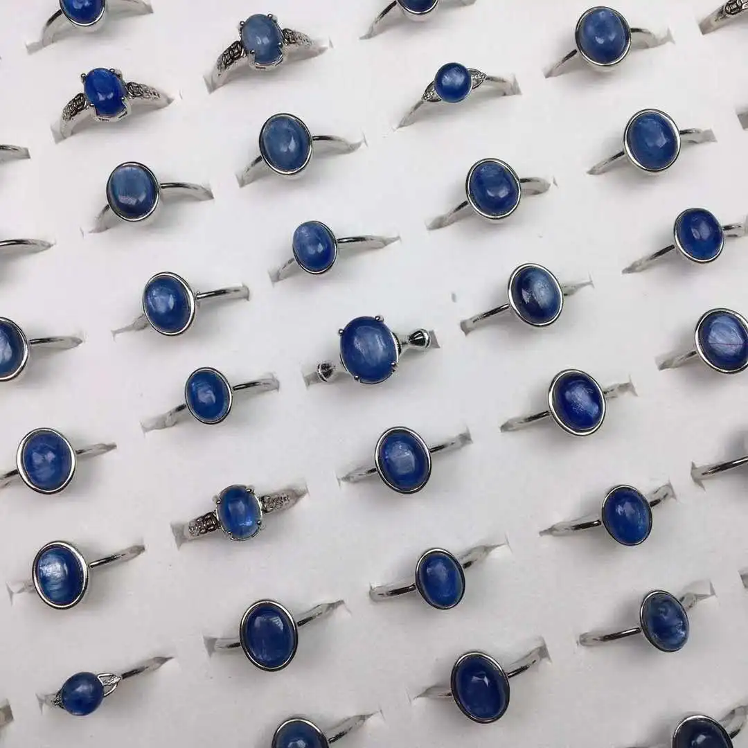 Natural Kyanite Mixed Shape Ring 6-10mm Adjustable Semi-Precious Gemstone Wholesale 10pcs Lot Jewelry Finger Rings