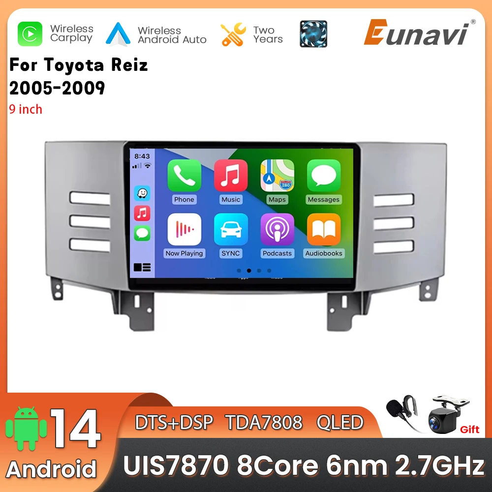 Android 14 2 Din Car Multimedia Player For Toyota Reiz 2005-2009 Head Unit Stereo GPS Navigation BT WIFI