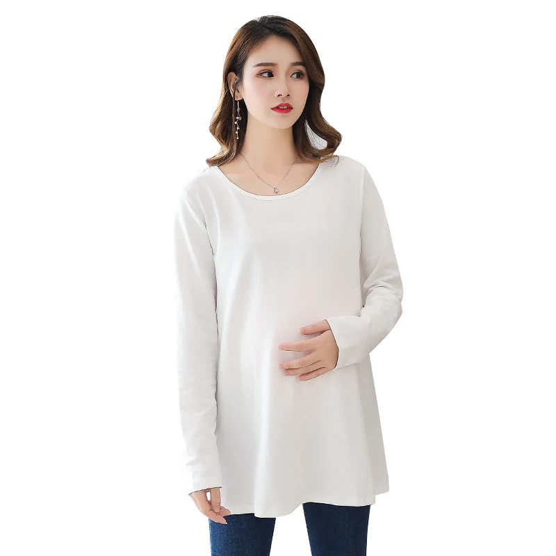 

Fall Loose Long Sleeve Pregnant Women Cotton T-shirt Black White Plus Size Maternity Basic Shirts Casual Pregnancy Clothes Tops