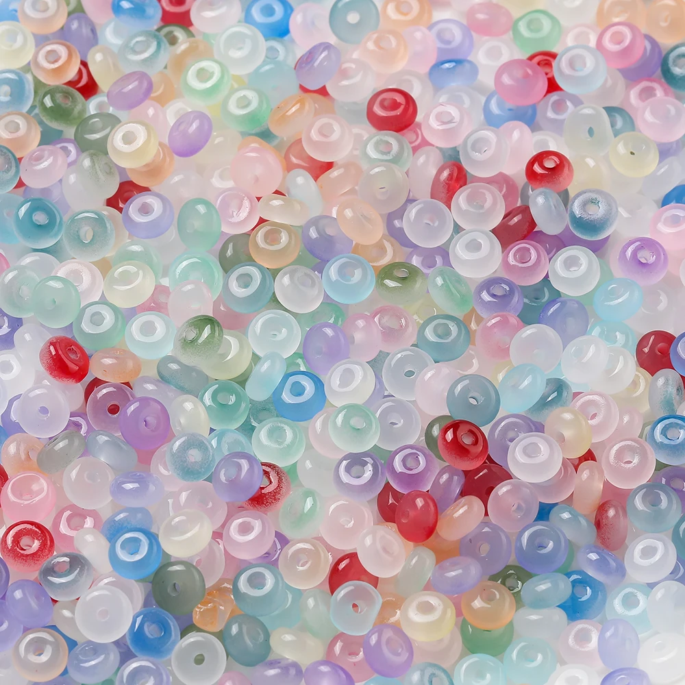 

100pcs Colored Imitation Jade Glass Abacus Shape Beads Flat Round Spacer Beads for DIY Earrings Bracelets Jewelry Making Finding
