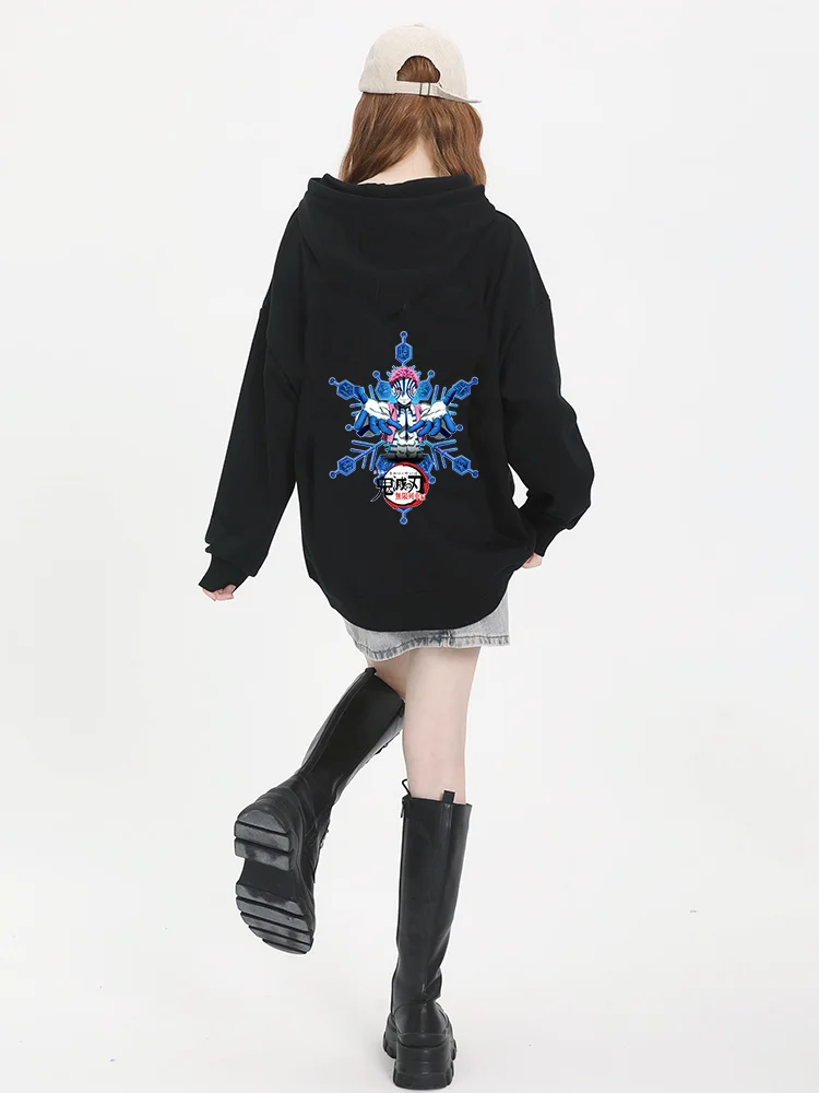 Sudadera con capucha de Demon Slayer Akaza para mujer, jersey de manga larga con estampado de Anime japonés, talla grande