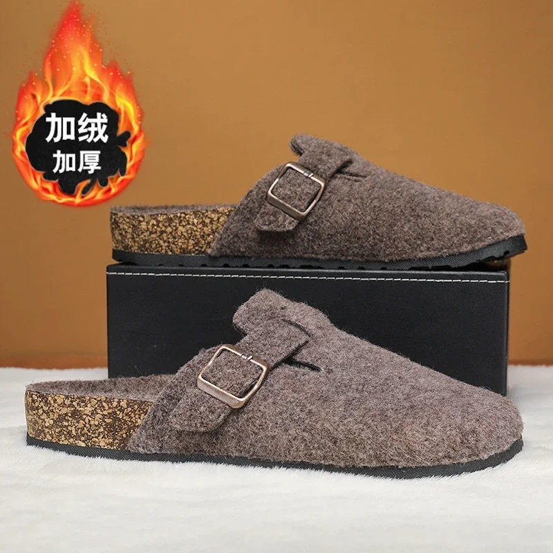 حذاء البغال الرجالي الشتوي الدافئ مقاس كبير 47 مع دعم قوس للجنسين أحذية الشاطئ الكلاسيكية للرجال صنادل من جلد الغزال قباقيب الفلين الرجعية Tatoпочки #5