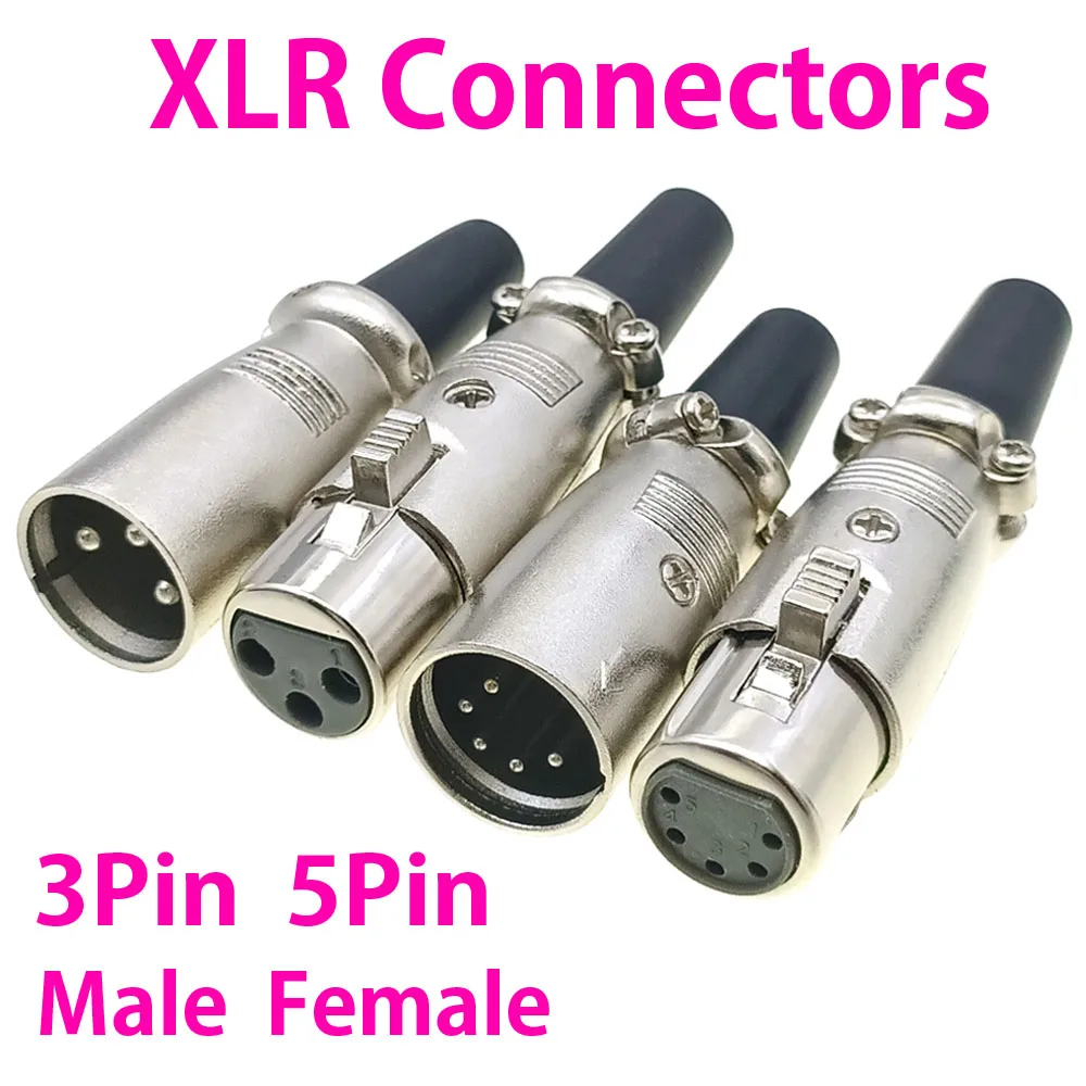 5Pin 3pin XLR  Male Female Plug Socket Connector Panel Mount Mixer Microphone Audio Speakers Plug Adapter Connectors