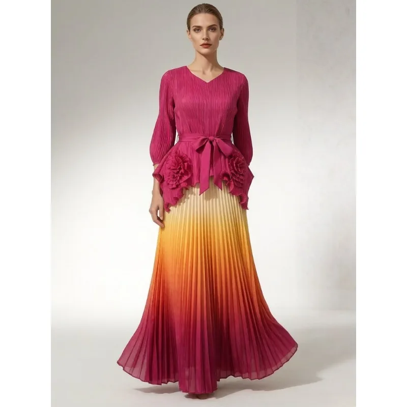

Miyake Pleated Printed Skirt Set 2026 Spring New Fashionable Elegant Slimming Age-Reducing Versatile High-End Fold Set Women