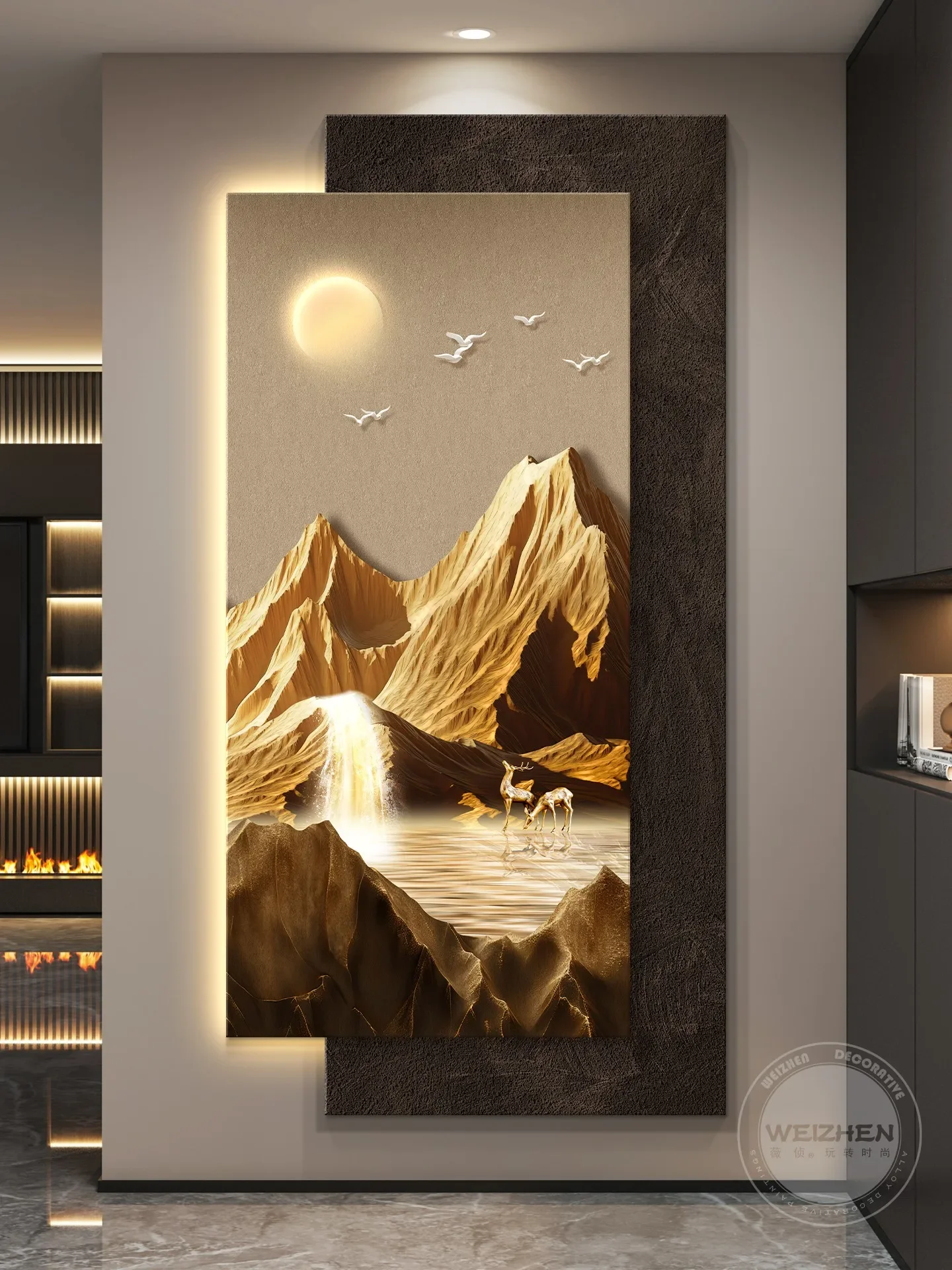 LED Light Luxury Entrance Hall Decorative Painting Corridor Stairway Hanging Art Murals High-End Modern Minimalist Landscape Pai