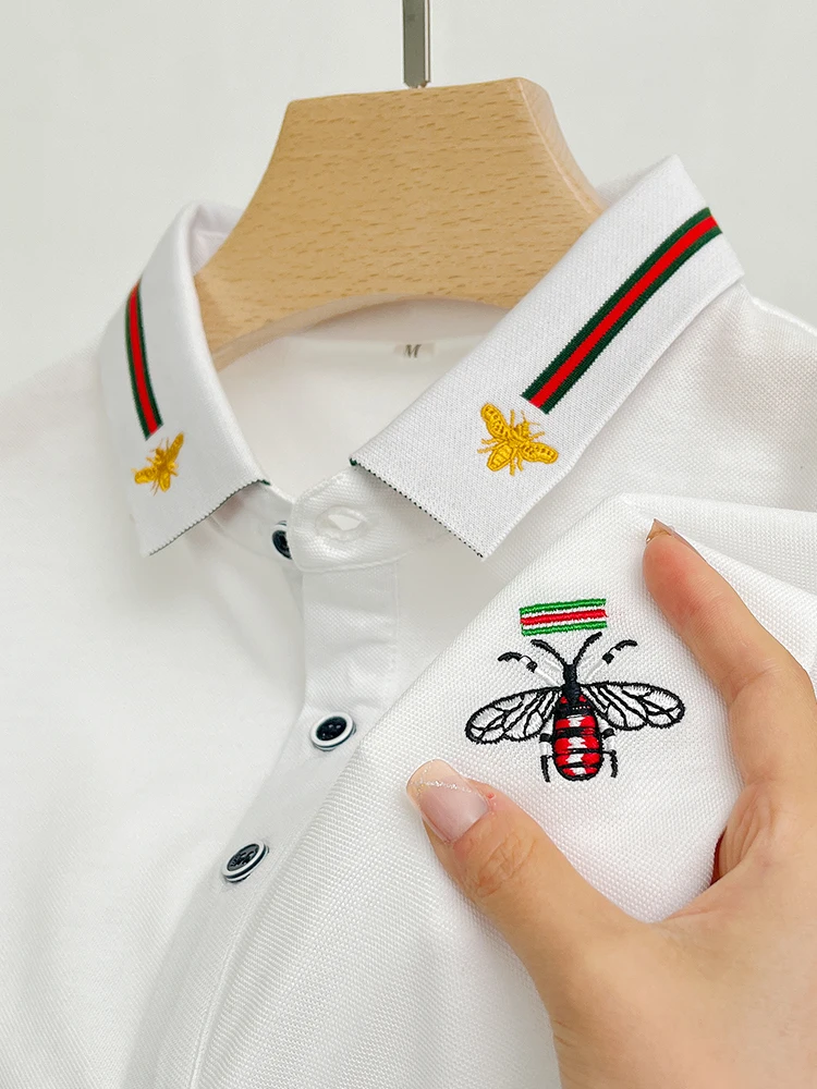 Design Brand Quality Men's Polo Shirt Lapel Bee Embroid Short Sleeved New Summer T-Shirt Business Classic Fashion Trend Menswear