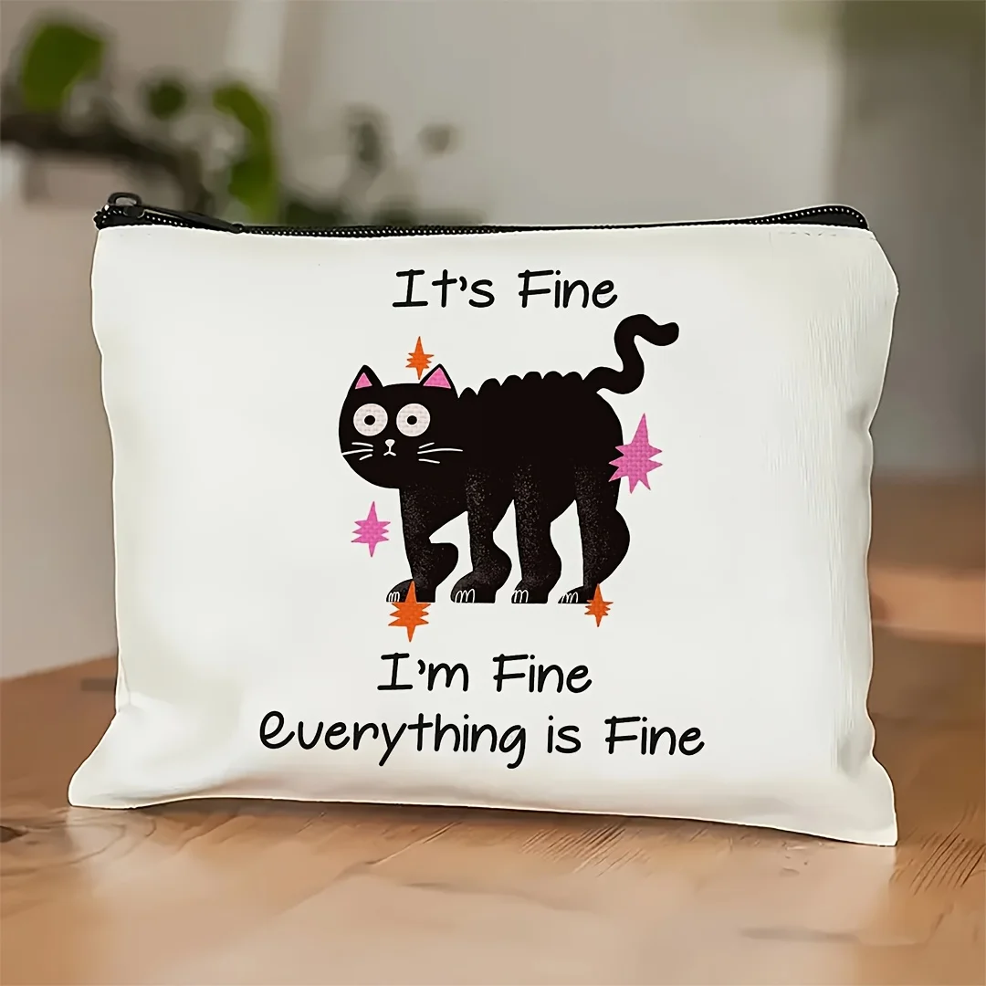 

A Fun Black Cat Makeup Bag - Cute Multifunctional Zipper Pouch For Women, Jewelry Storage Bag