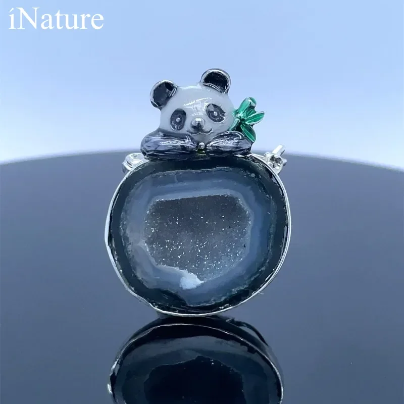 

INATURE 925 Sterling Silver Handmade Fun Jewelry Natural Agate Fox Bear Animal Pendant Necklace For Women Accessories