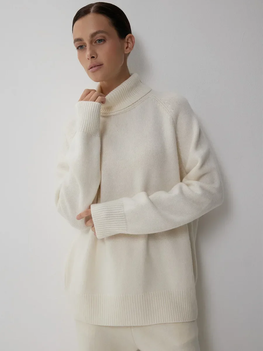 

Wolfeel Autumn Winter Turtleneck Knitted Sweater Women Simple Oversized Pullover Warm Cozy Knit Top Fashion Casual Sweater