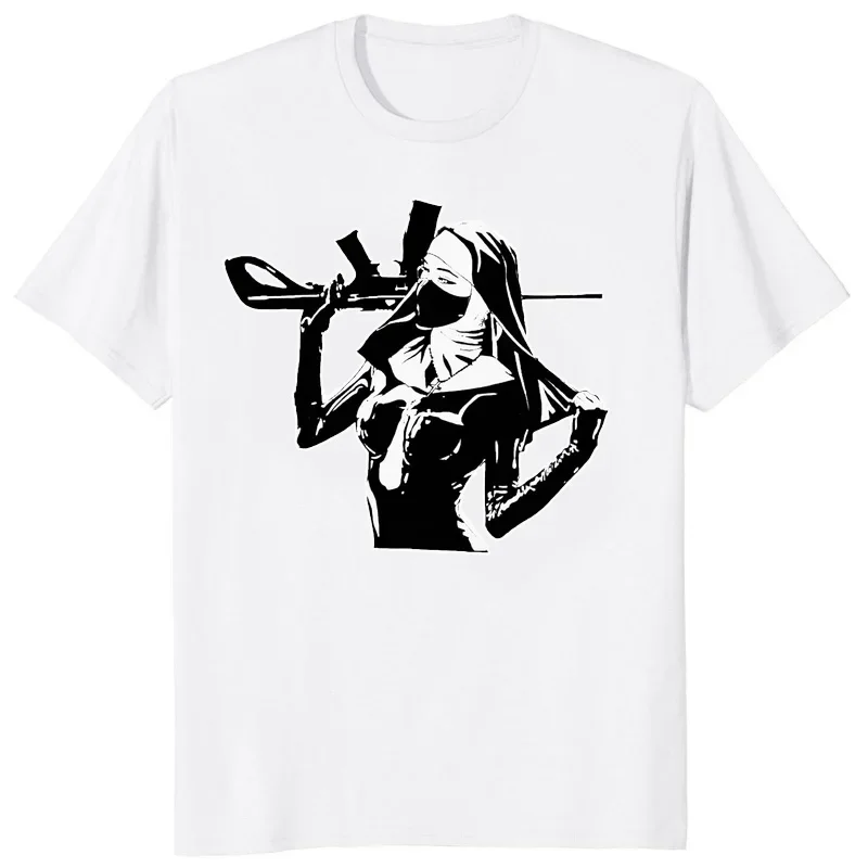 เสื้อยืดลายการ์ตูนแม่ชีสำหรับผู้หญิง เสื้อยืดพิมพ์ลายสำหรับผู้หญิง เสื้อผ้าลำลองฤดูร้อน