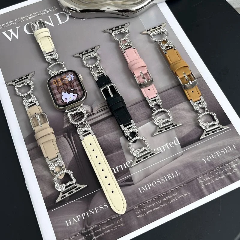 

Leather Band for Apple Watch Bands 41 40 42 38 44 45 46 49mm Bling Carton Dressy Slim Bracelet Strap for iWatch S10 9 8 7 6 5 4