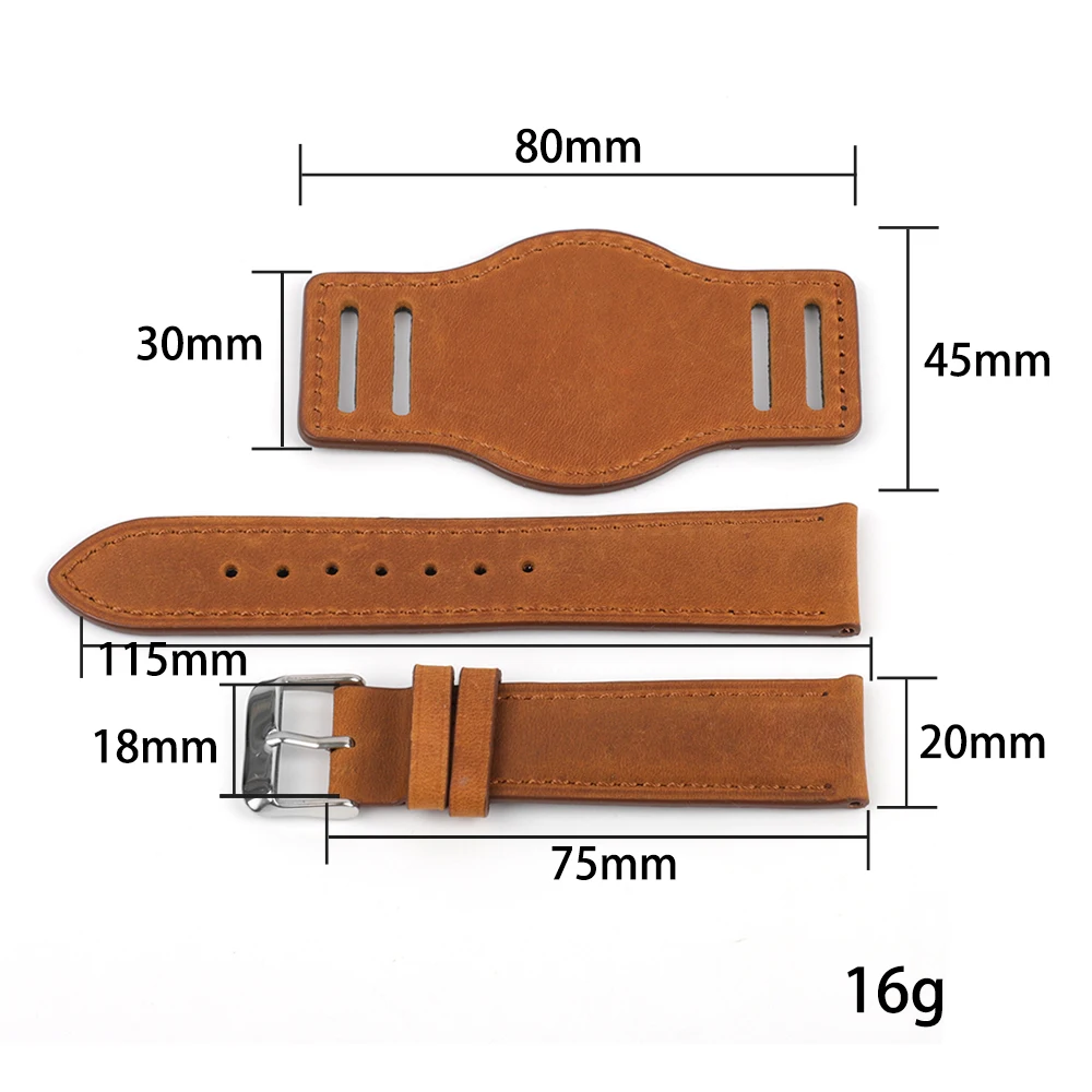 Genuine Leather Watchband 18mm 19mm 20mm 21mm 22mm Watch Strap Men Wristband with Mat Handmade Crazy Horse Leather Bracelet