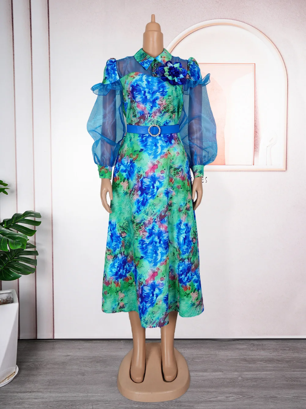 긴소매 쉬폰 드레스 우아한 여성 파티 프롬 생일 이브닝 맥시 로브 아프리카 다시키 의류 터키 드레스