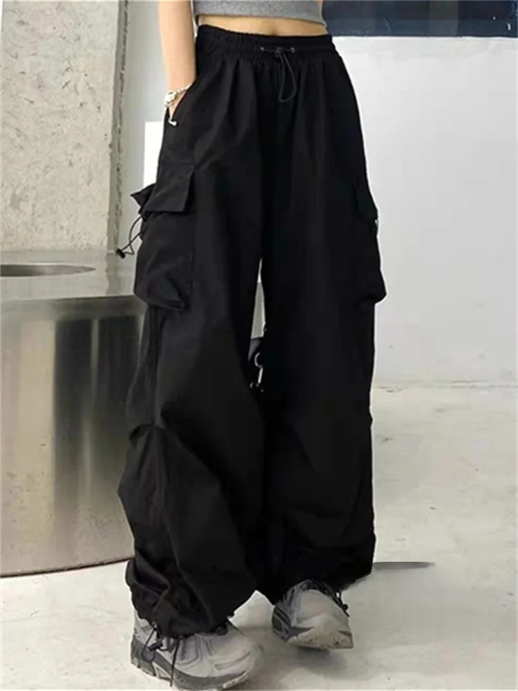 

Американские брюки High Street Quick Dry для женщин: свободные, широкие, повседневные, зимние, модные, в стиле хип-хоп, с завышенной талией