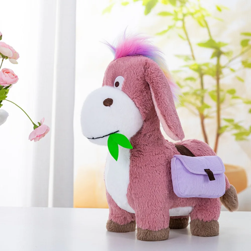 Kawaii 30cm mochila burro brinquedos de pelúcia bonito dos desenhos animados animal boneca de pelúcia brinquedo decoração para casa presente burro pelúcia ornamento aniversário