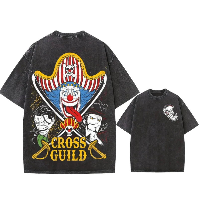 

Летние мужские футболки ONE PIECE с эффектом потертости, хлопковые футболки с японским аниме-принтом, графическая одежда в стиле Harajuku Y2K, оверсайз топы