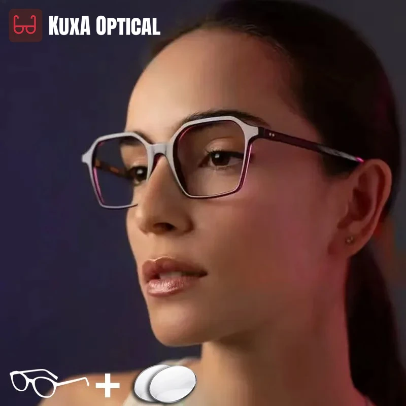 

KUXA Polygon Prescription Glasses Myopia Hyperopia Customized Progressive Recipe Lenses Eyeglasses TR90 Computer Anti Blue Light
