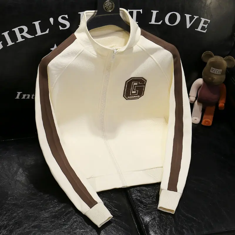 

Autumn new men's splicing stand-up collar jacket fashion letter embroidered sports coat