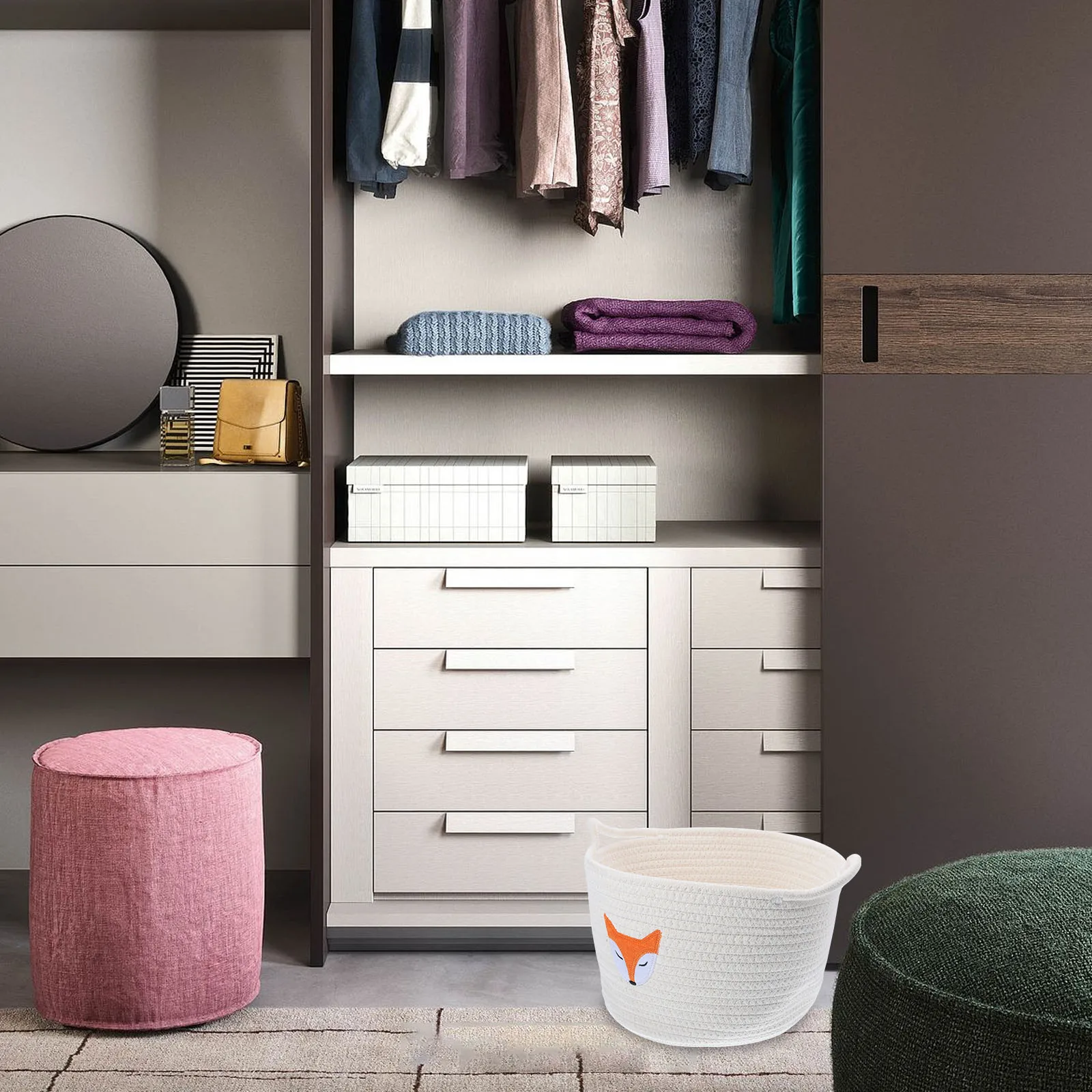 

Woven Storage Basket Large Capacity Cotton Rope Baskets Round Desktop Laundry Home ganizer Solutions Baskets Storage