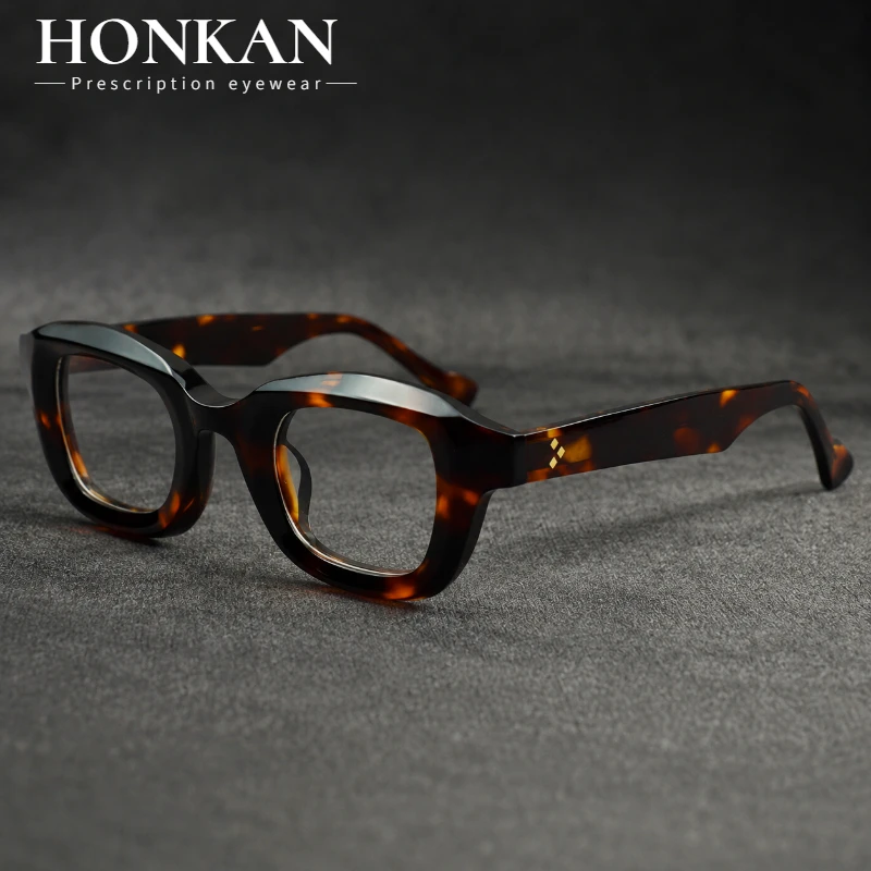 HONKAN Handgefertigte Vintage-Brillenfassung aus dickem Acetat für Herren, Nieten-Retro-Brillenfassung für Damen, luxuriöse Designer-Brillen.