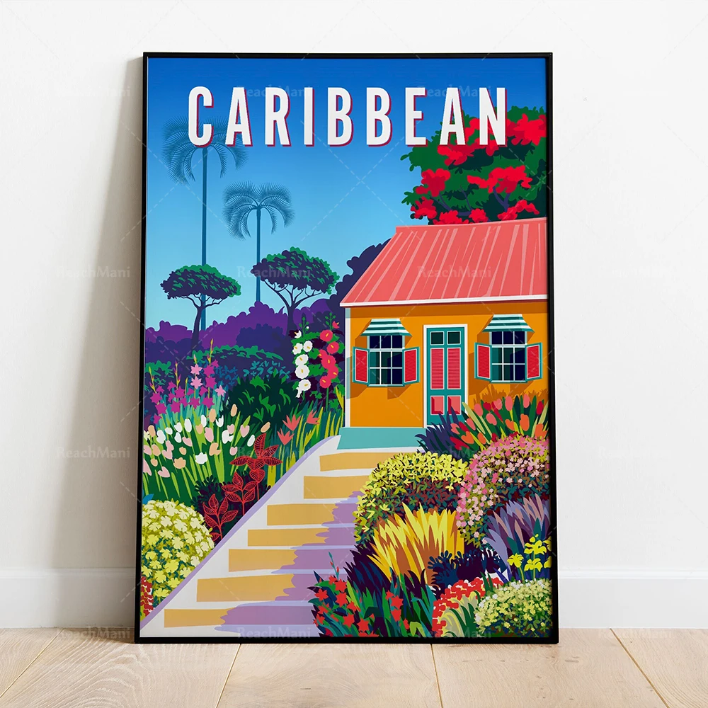 Romantic landscape poster of Guadeloupe, Seychelles, Martinique, Curacao, Bahamas, Puerto Rico, Antigua, Caribbean, Napa Valley
