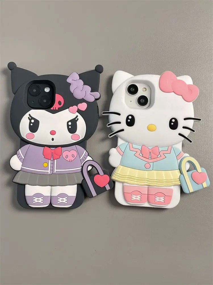 Kawaii Sanrio Handbag Hello Kitty 3D Stereoscopic Phone Case For IPhone 15 14 13 12 11 Pro Max Melody Cartoon Silicon Soft Cover