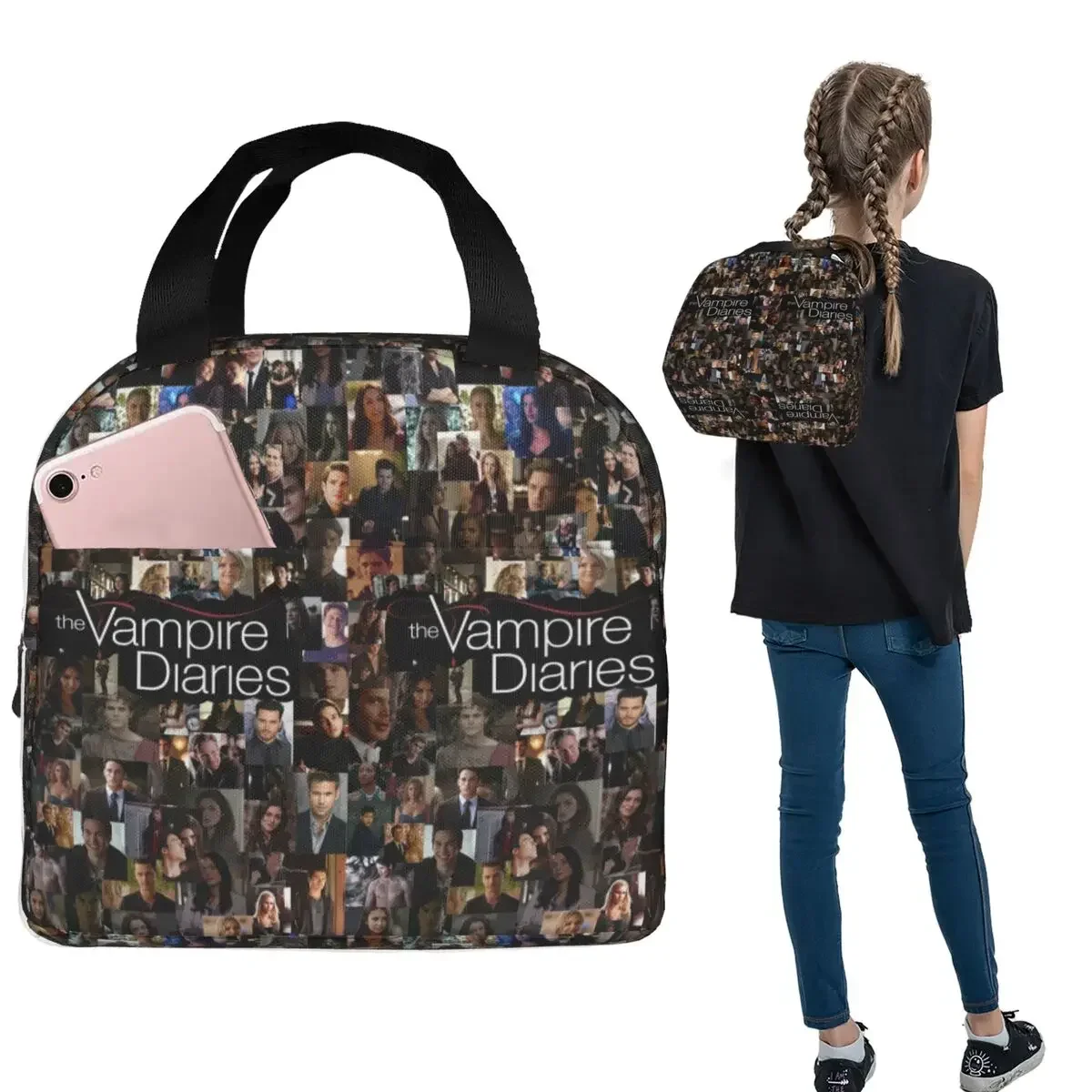 The Vampire Diaries Damon Salvatore Insulated Lunch Bag for Women Kids Portable Food Boxes Thermal Lunch Box Tote