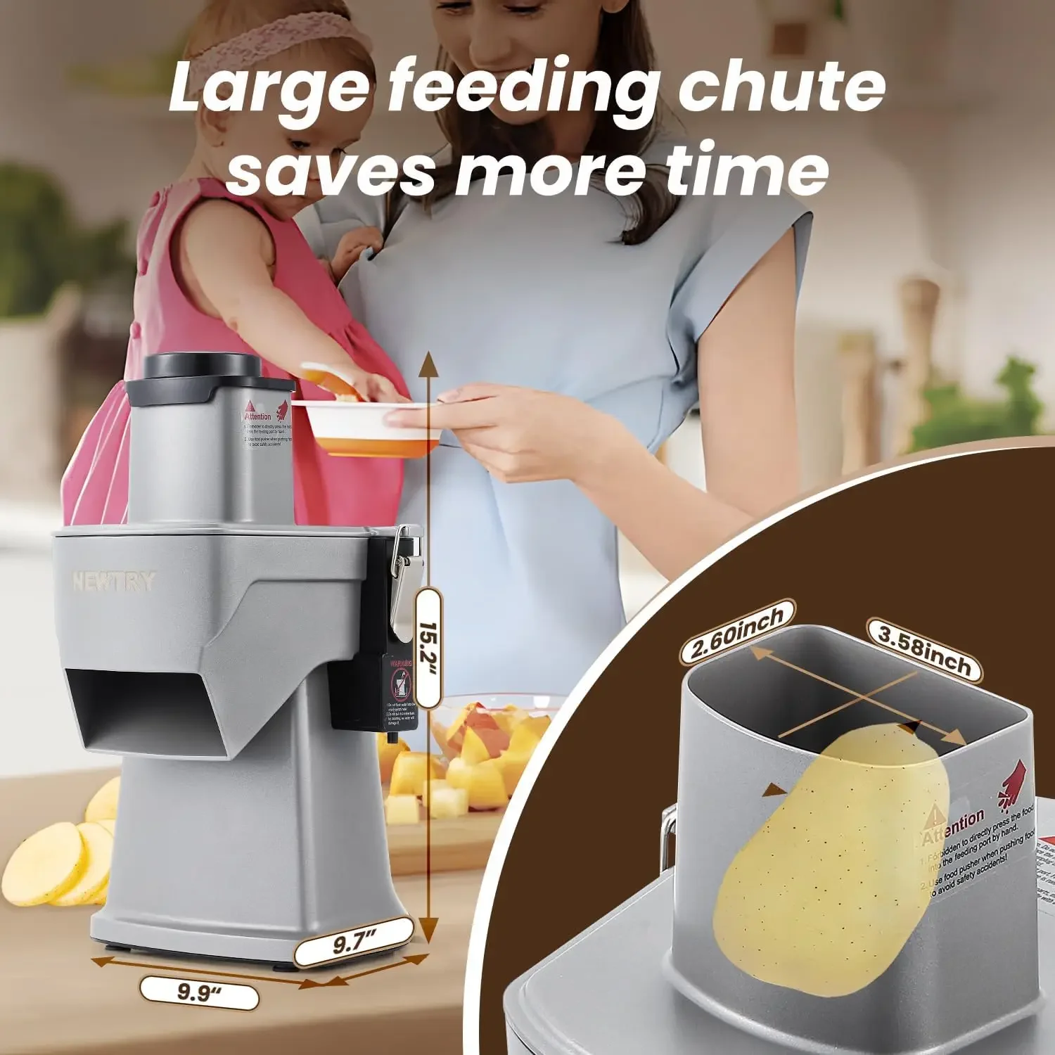 Vegetable Slicer Dicer Shredder & Strip Cutter, Commercial Multifunctional Chopper for Veggies & Fruits, Automatic Food Processo