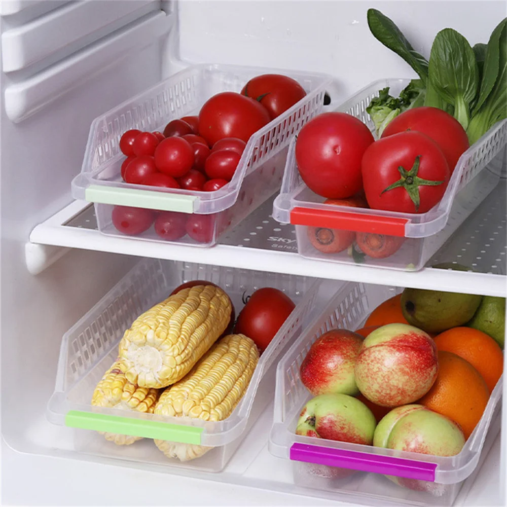 Kitchen Organizer Trays  Home Refrigerator Storage Basket Transparent Plastic Food Storage Box Practical Chest Shelf Accessories