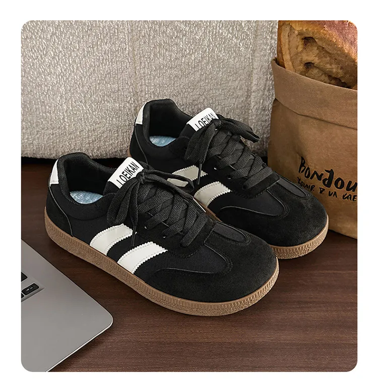 Damen Retro-Streifen-Sneaker mit Gummisohle, Schnürung, flache Schuhe, modische, vielseitige Freizeitschuhe zum Gehen für den täglichen Gebrauch – Detail 10