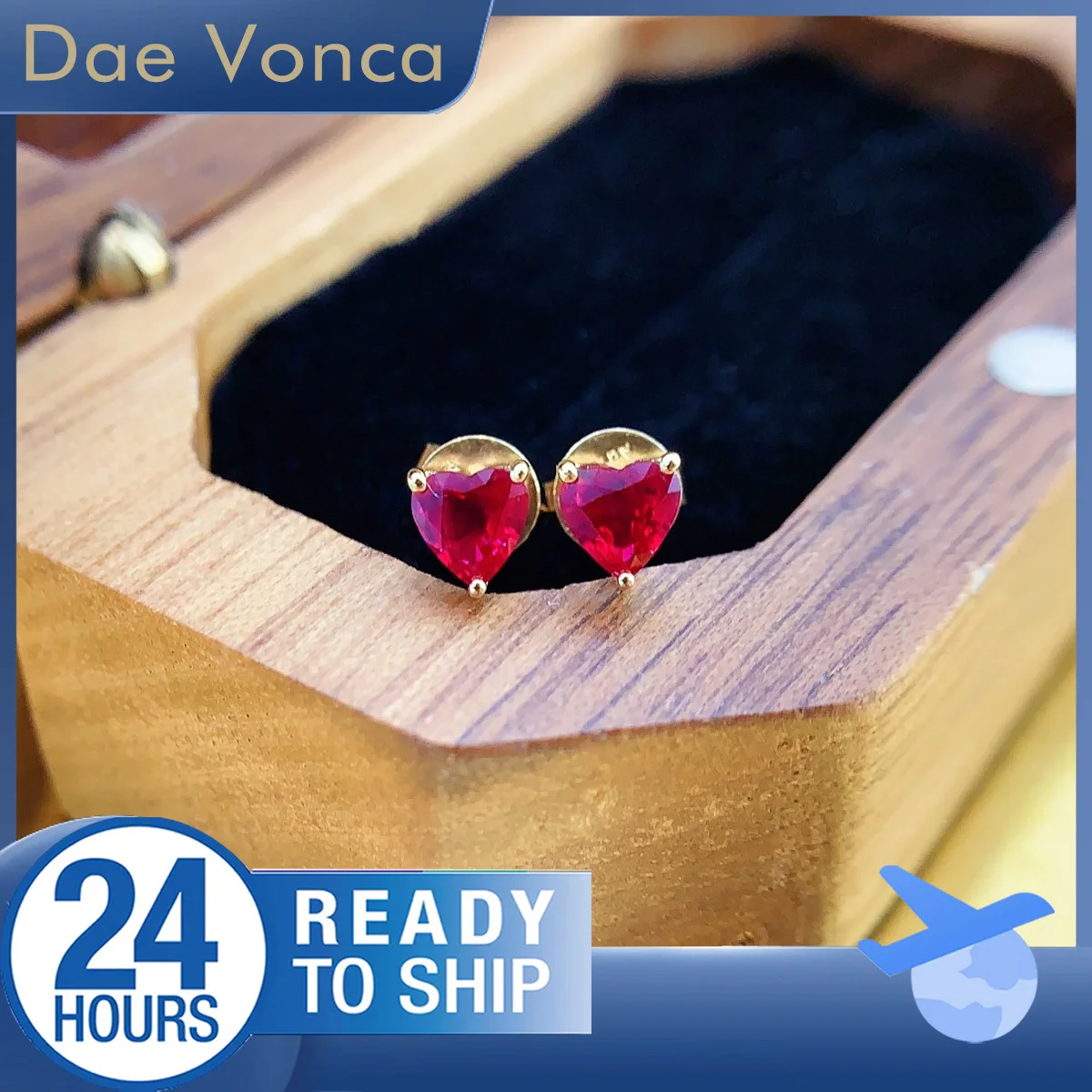 

18K Yellow Gold Total 0.40ct Natural Ruby Earrings Classic Three Claws Heart Cut Solitaire Stud Earrings Gift For Wife