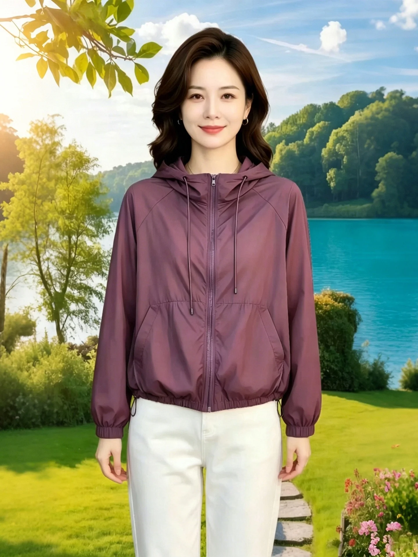 Lightweight Breathable Short Zipper Jacket Women's Casual Commute Style Pullover Coat Summer 2026 Hooded Drawstring Design