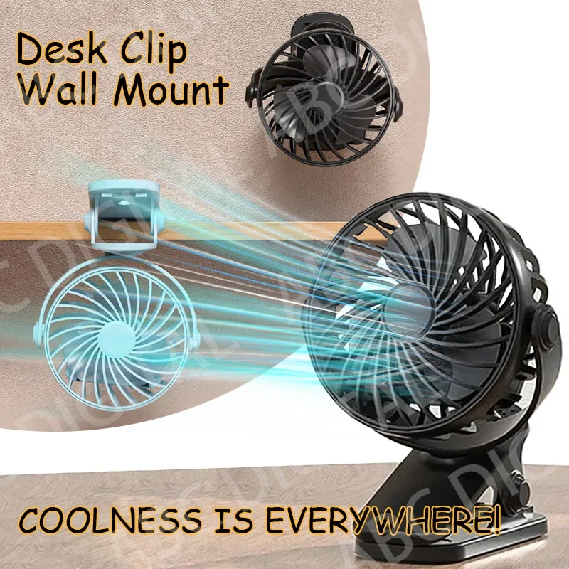 

Портативный перезаряжаемый электрический вентилятор 720 ° Вращающийся подвесной вентилятор с ночником для офиса, спальни, общежития, уличный небольшой вентилятор