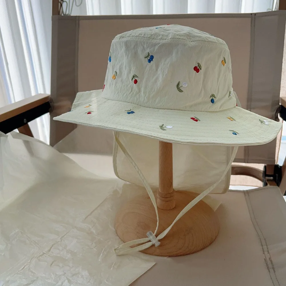 

Cartoon Embroidery Children Panama Cap Quick-dry Sunscreen Baby Sun Hat Wide Brim Neck Protection Summer Fisherman Hat Girls