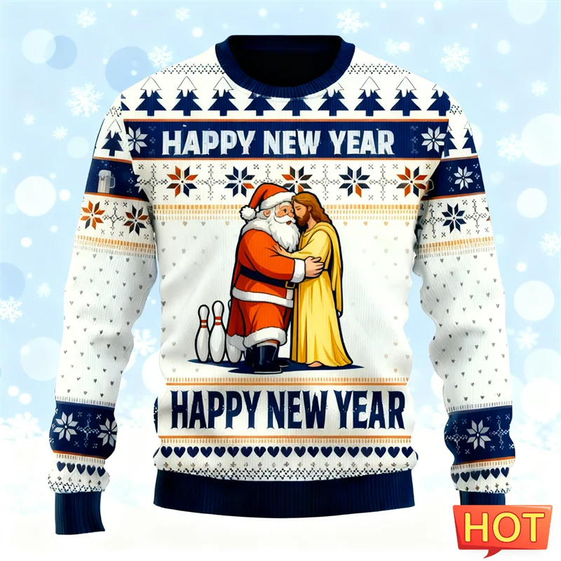 

Модный Рождественский свитшот с рисунком Санта-Клауса Иисуса для мужчин, модная уличная одежда, уродливый свитер с 3D принтом, крутые топы большого размера