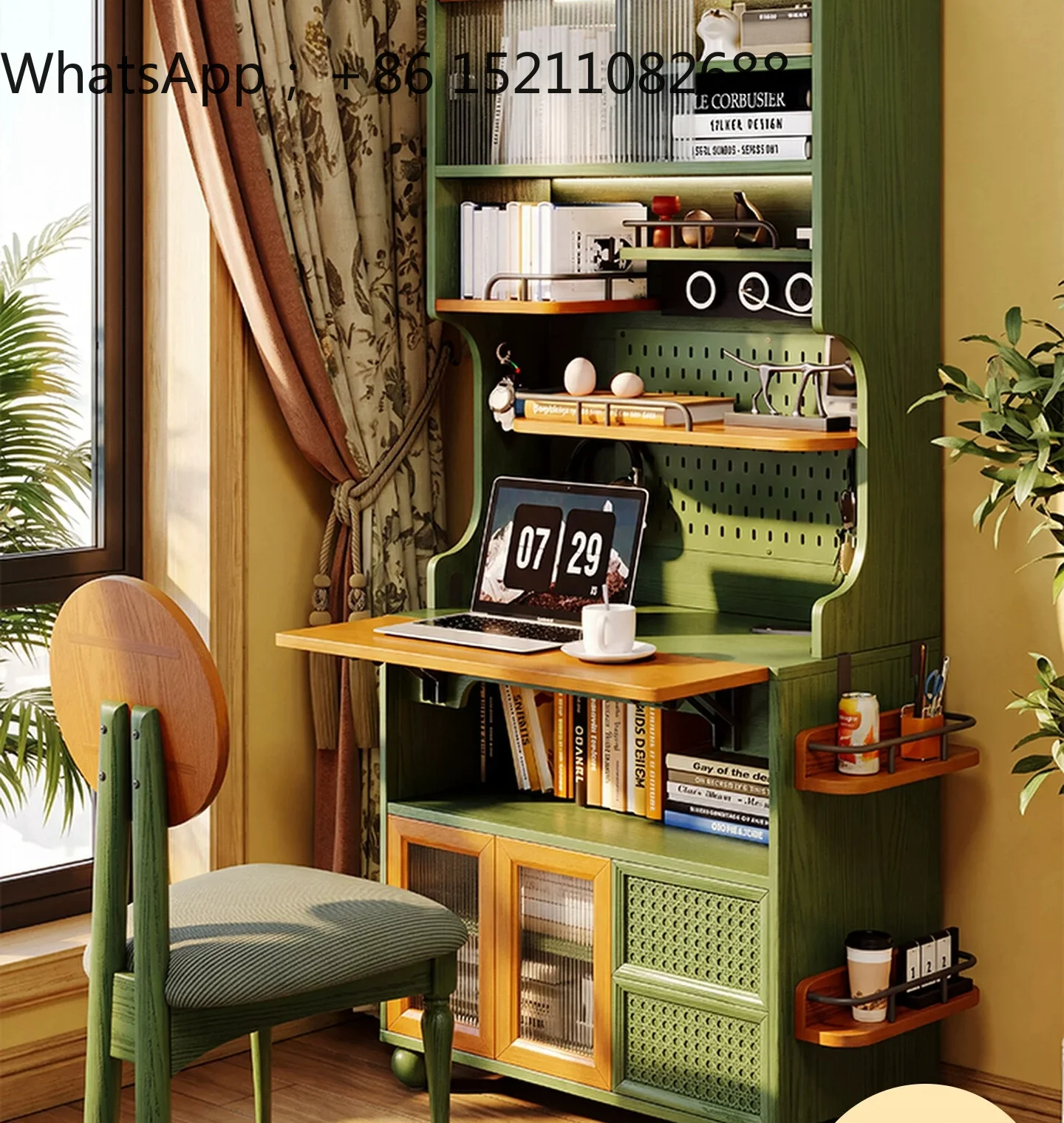 SCY medieval style desk bookshelf integrated solid wood bedroom small apartment corner computer desk