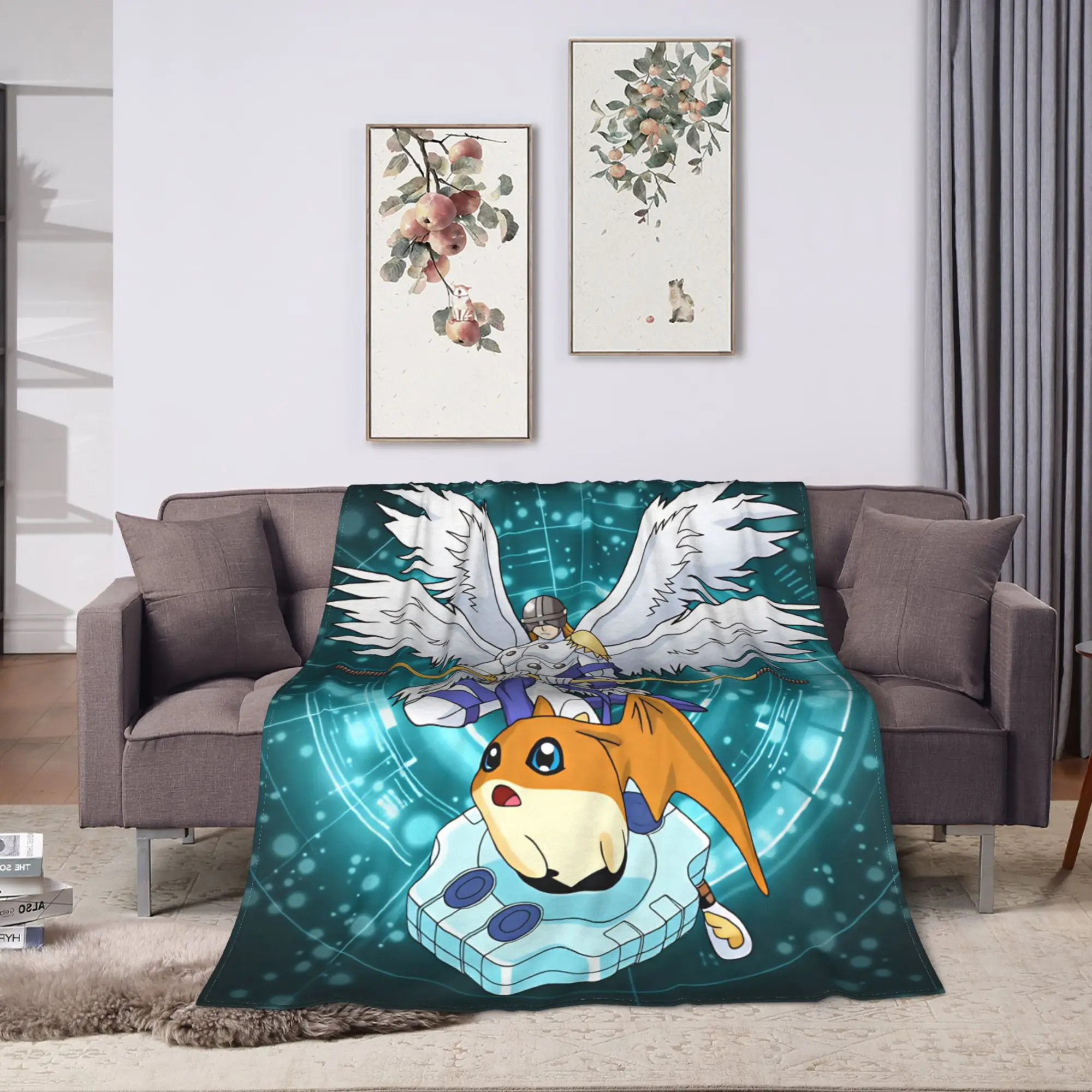 Digimons Flannel Blanket Spring  Super Warm Throw Blanket for Child Outdoor Aesthetic Bedspread Sofa Bed Cover
