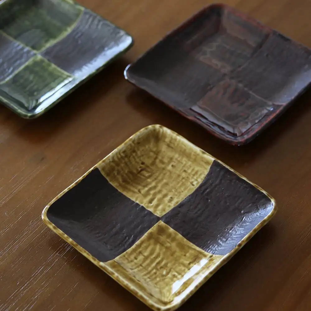 6 Types Of Imported Checkered Square Plates And Bowls, Japanese-Style Plaid Plates, Small Ceramic Dipping Dishes For Japanese