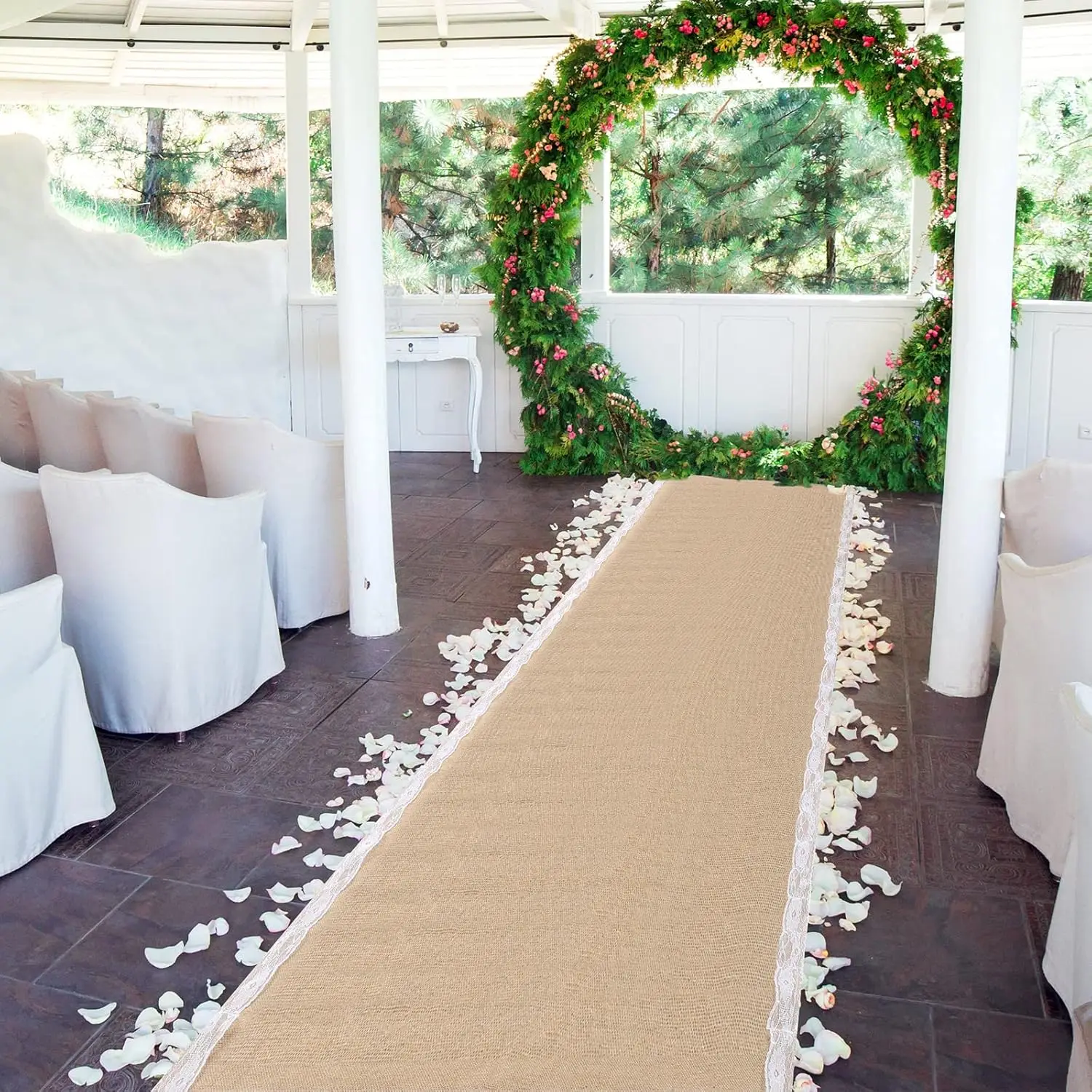 Tudomro Burlap Wedding Aisle Runner For Wedding Ceremony White Lace Wedding Runner Walkway Weddings Carpet Indoor Outdoor Party