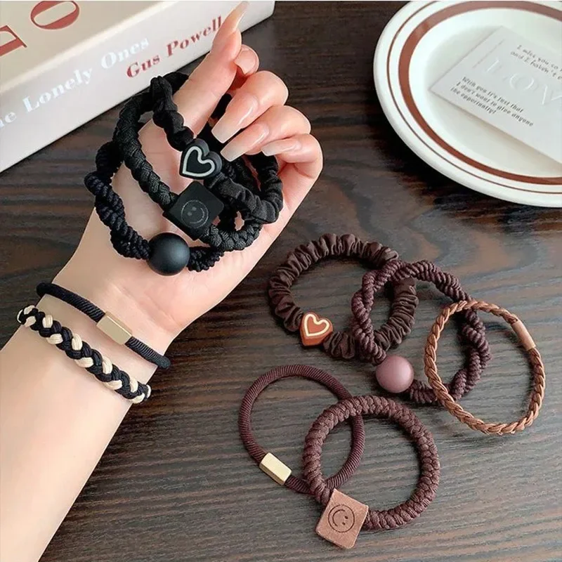 5PCS Headband Leather Band Female High Ponytail Holster Hair Accessories Simple High Elasticity Durable Rubber Band Hair Circle