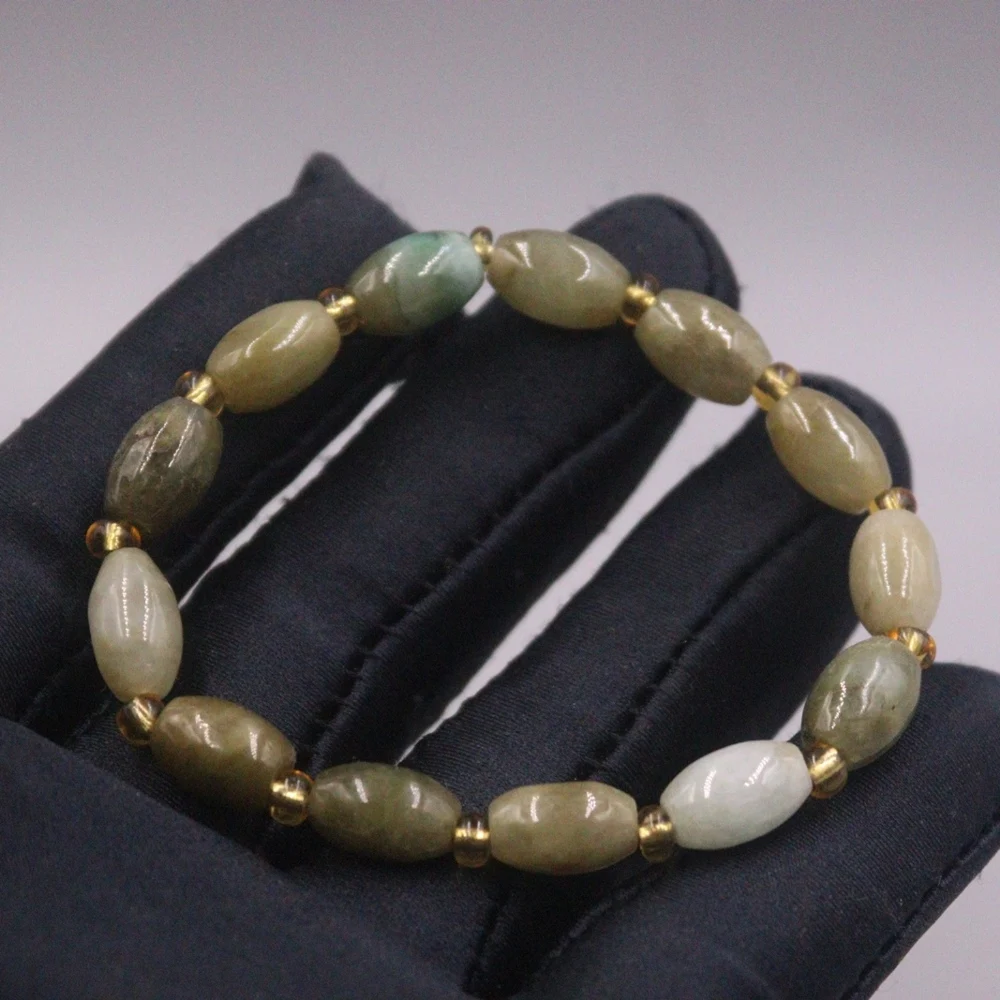Natural Jade Women Perfect Gift Lucky Oval Round Beaded Elastic Bracelet