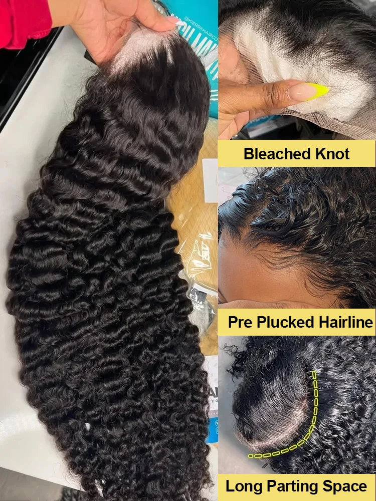 40 بوصة 250 الكثافة موجة عميقة 13x6 360 Hd الدانتيل أمامي خصلات الشعر المستعار الإنسان البرازيلي مجعد قبل قطع الدانتيل غلويليس شعر مستعار جاهز للارتداء