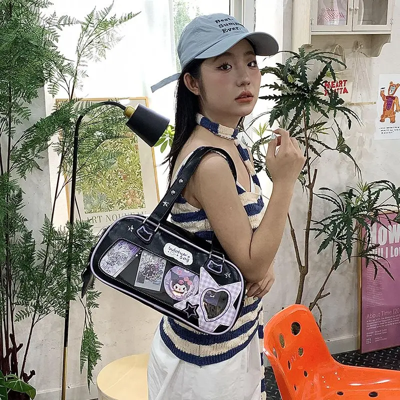 JIAERDI Harajuku Ita Bag Transpaent Display Shoulder Bags Women Sweet Cute PU Underarm Bag Female Elegant Tote Bag Bolso Mujer