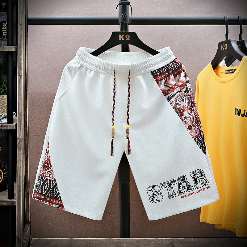 Fashion Men's Casual Shorts Summer Knee-Length Pants Youth Street Wear Loose Drawstring Trousers Outdoor Elastic Waist Joggers